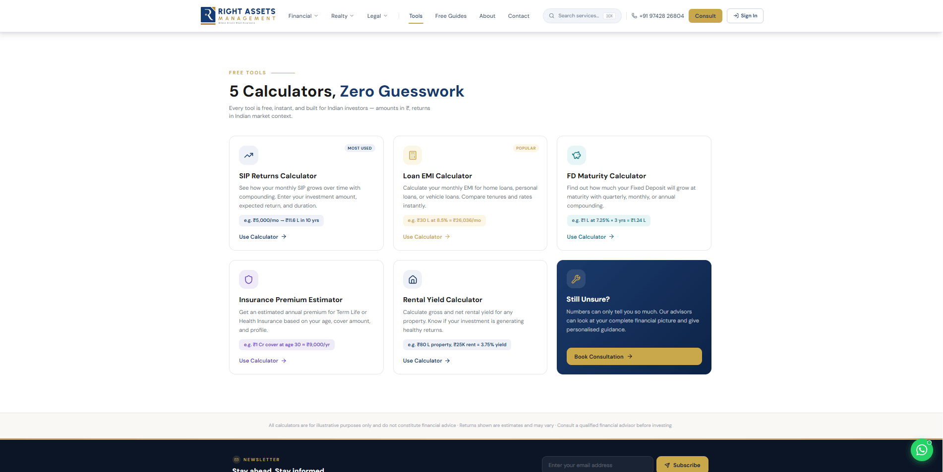 Five calculators, each with a worked example so the input format is never in doubt.