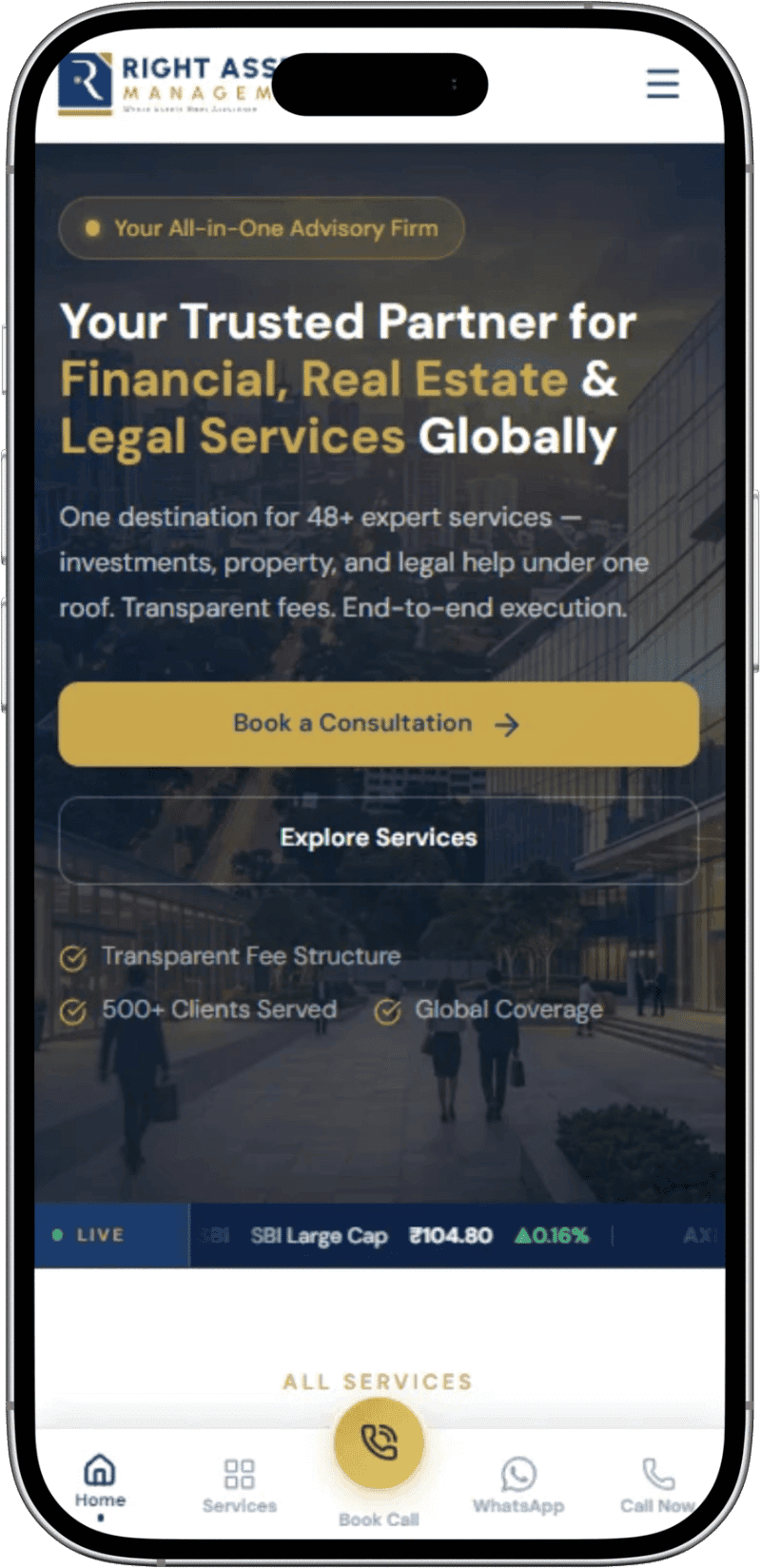 Right Assets Management — the asset management site on a phone