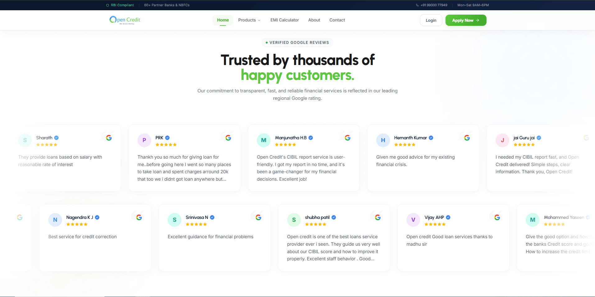 Verified Google reviews carried onto the page, named and rated rather than paraphrased.